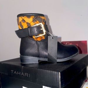 Tahari leopard print boots